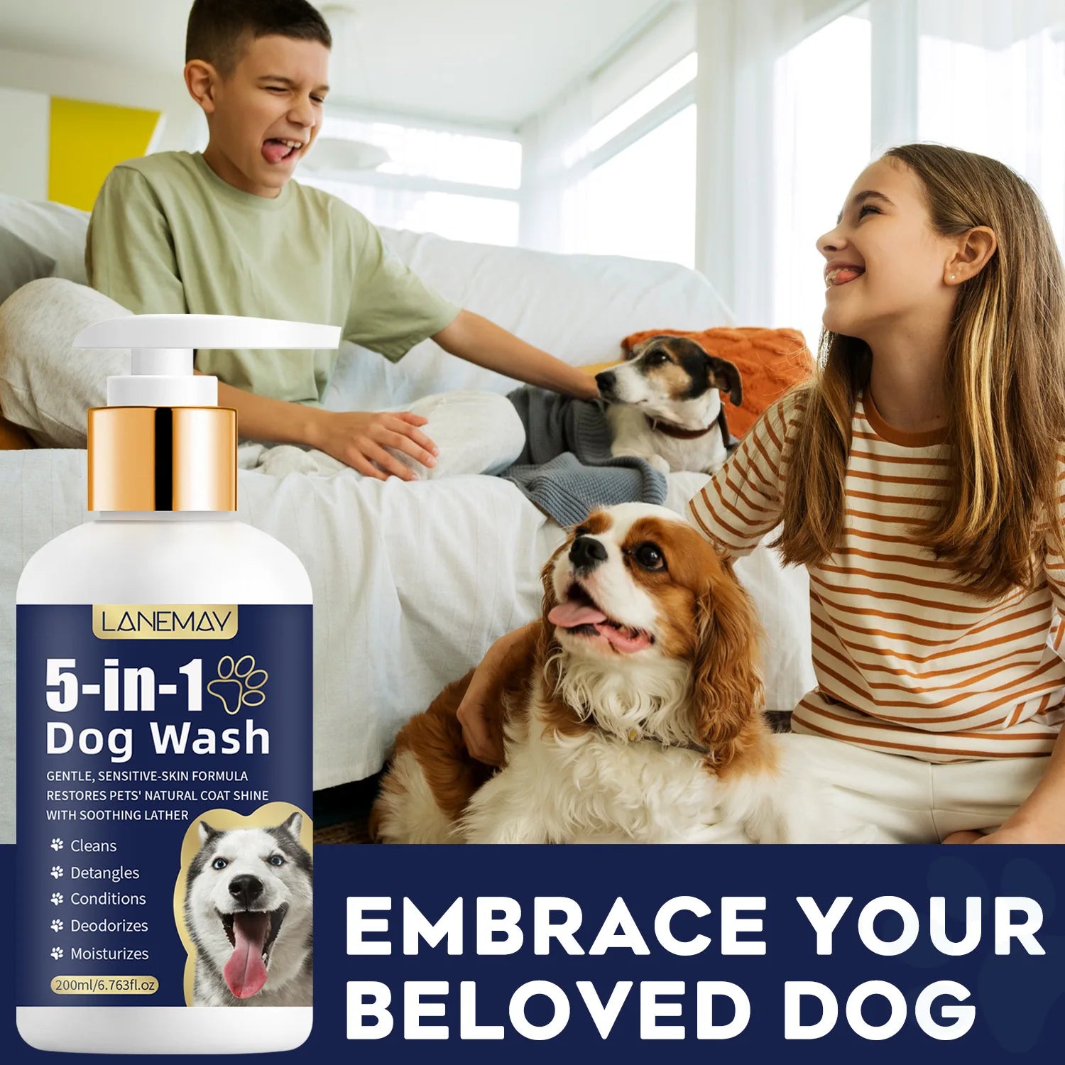 Pet skin and hair shampoo, care for skin health. Pet shampoo, cat and dog shampoo, pet cleaning, cat and dog odor removal 200ml